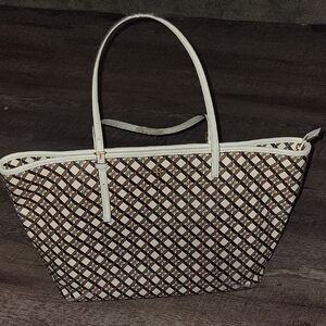 Tory Burch White and Brown Woven Tote Bag
